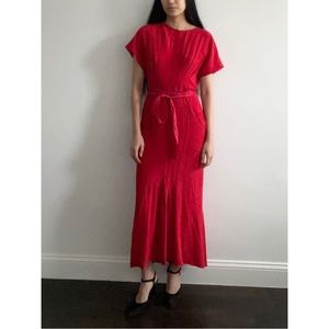 Karl Lagerfeld 100% red silk dress with wraparound belt